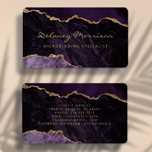 Purple Gold Agate Microblading Rounded Business Card