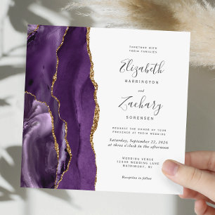 Purple Gold Agate Modern Blush Square Wedding Invitation
