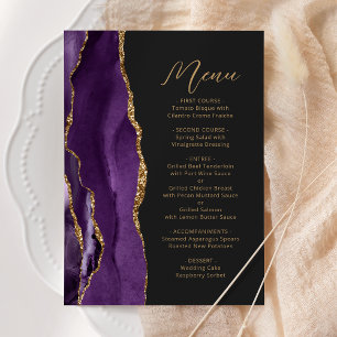 Purple Gold Agate Modern Script Dark Wedding Menu