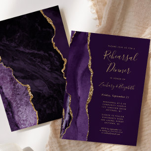 Purple Gold Agate Plum Wedding Rehearsal Dinner Invitation