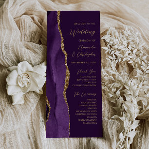 Purple Gold Agate Script Plum Wedding Program