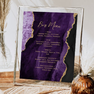 Purple Gold Agate Script Wedding Bar Menu Poster
