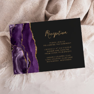 Purple Gold Agate Slate Script Wedding Reception Enclosure Card