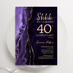 Purple Gold Agate Surprise 40th Birthday Invitation<br><div class="desc">Purple and gold agate surprise 40th birthday party invitation. Elegant modern design featuring watercolor agate marble geode background,  faux glitter gold and typography script font. Trendy invite card perfect for a stylish women's bday celebration. Printed Zazzle invitations or instant download digital printable template.</div>