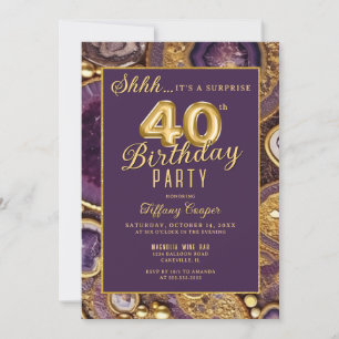 Purple Gold Agate Surprise 40th Birthday Party Invitation