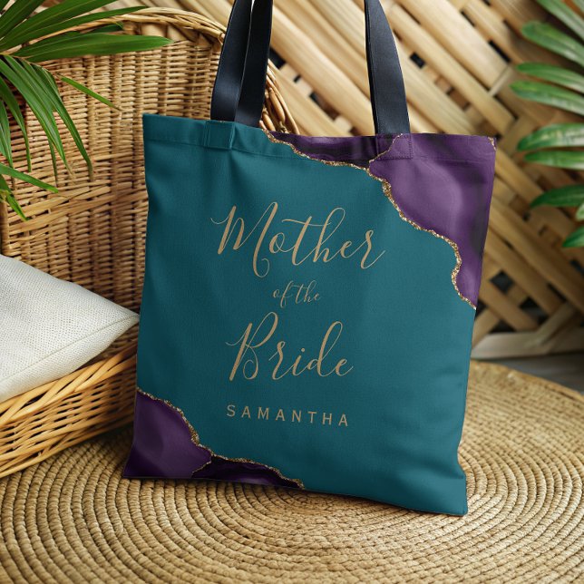 Purple Gold Agate Teal Blue Mother of the Bride Tote Bag (Creator Uploaded)