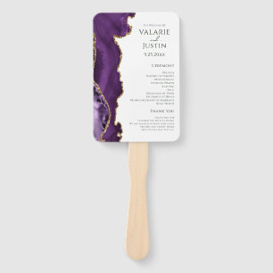 Purple Gold Agate Wedding Program Hand Fan