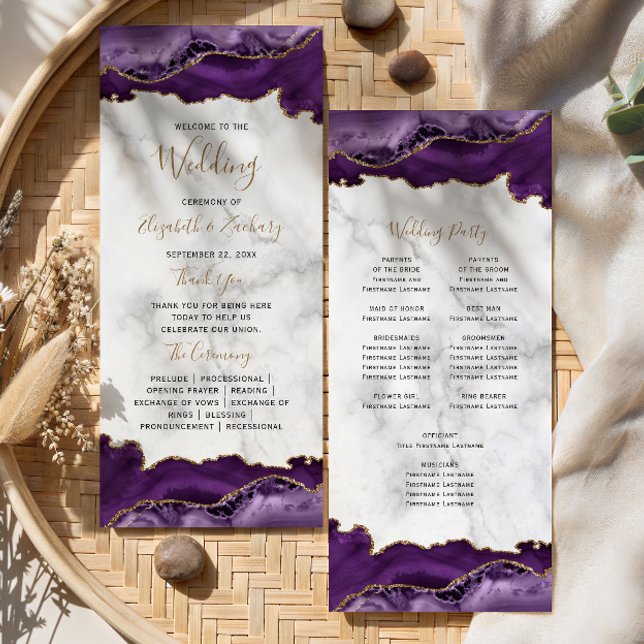Purple Gold Agate Whimsical Script Marble Wedding Program (Creator Uploaded)