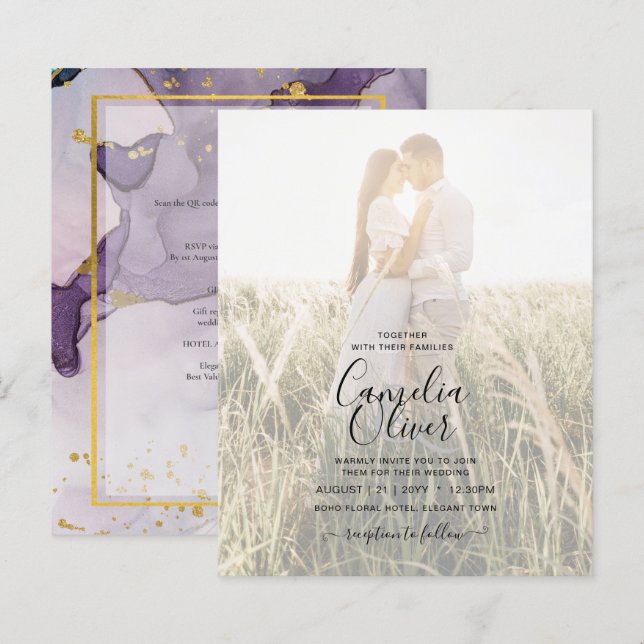 Purple Gold Alcohol INK Abstract PHOTO Wedding (Front/Back)