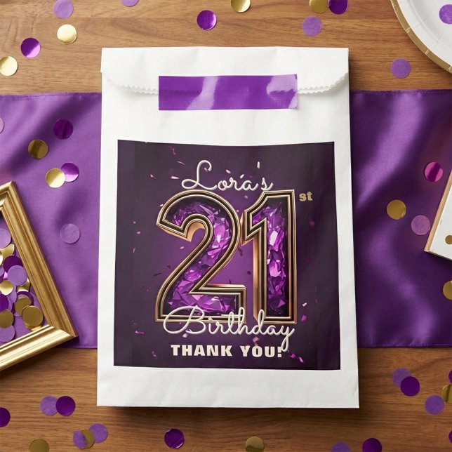 Purple Gold Amethyst Glam 21st Birthday Party Favour Bag (Creator Uploaded)