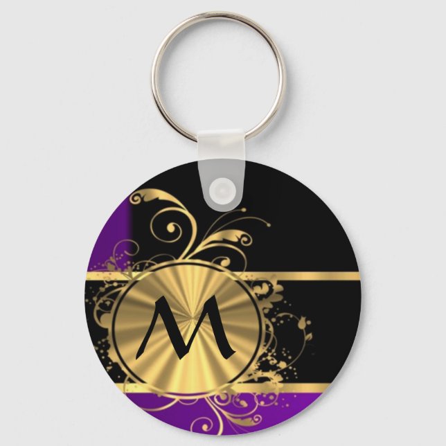 Purple gold and black monogram keychain (Front)