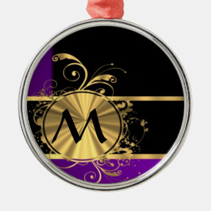 Purple gold and black monogram metal ornament