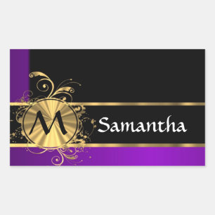 Purple gold and black monogram sticker