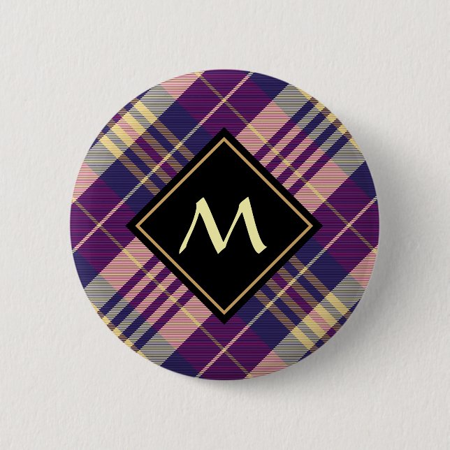 Purple, Gold and Blue Tartan 2 Inch Round Button (Front)
