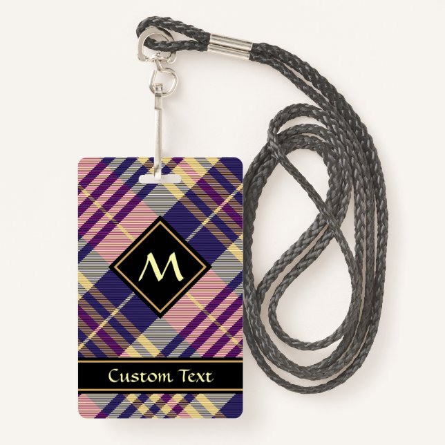 Purple, Gold and Blue Tartan Badge (Front with Lanyard)
