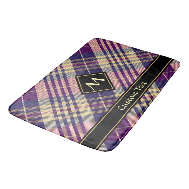 Purple, Gold and Blue Tartan Bath Mat (Angled)