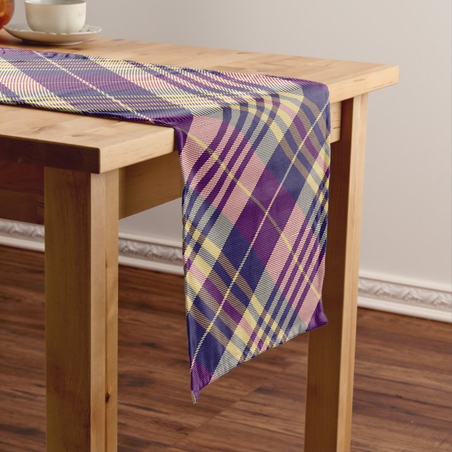 Purple, Gold and Blue Tartan Long Table Runner (In Situ)