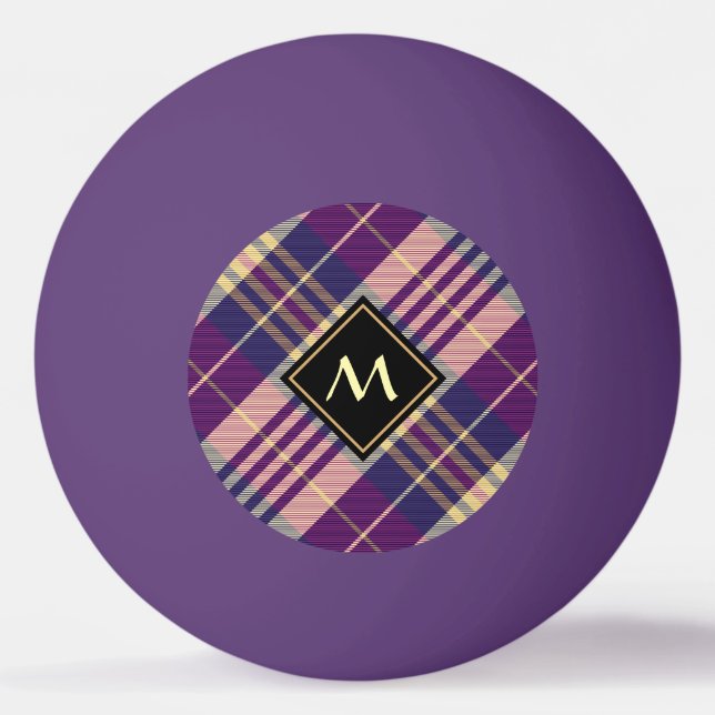 Purple, Gold and Blue Tartan Ping Pong Ball (Front)