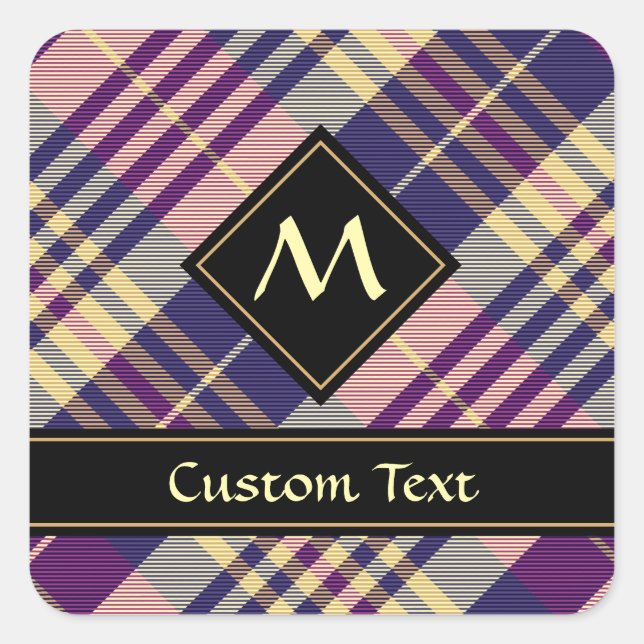 Purple, Gold and Blue Tartan Square Sticker (Front)