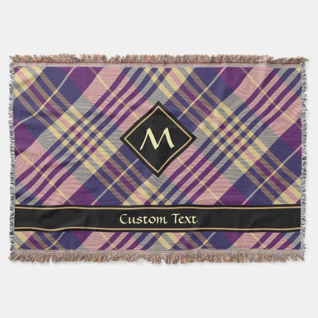 Purple, Gold and Blue Tartan Throw Blanket (Front)