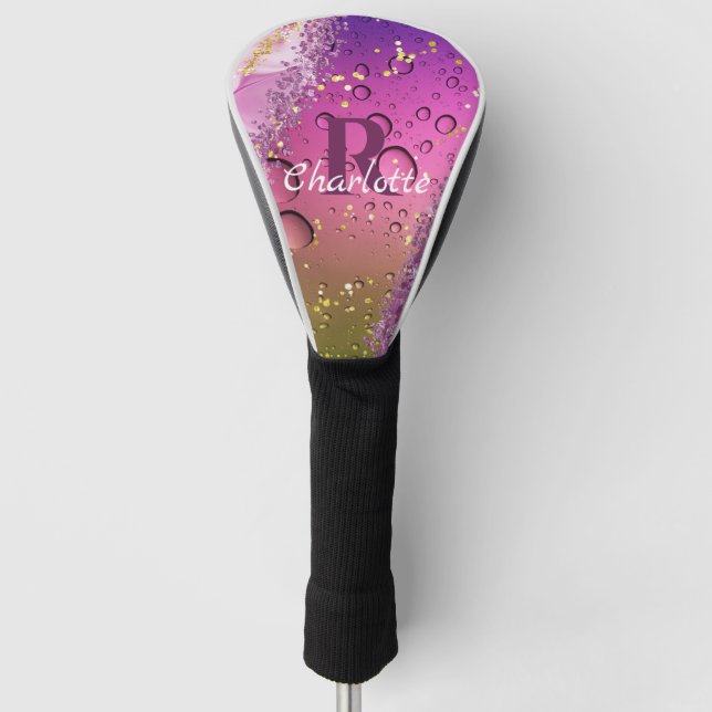 Purple, Gold and White Ombre Monogram | Ocean Golf Head Cover (Front)