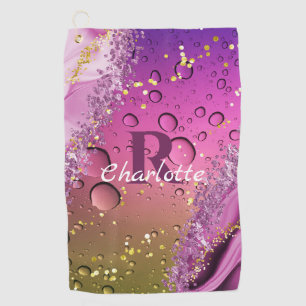Purple, Gold and White Ombre Monogram Ocean Golf Towel