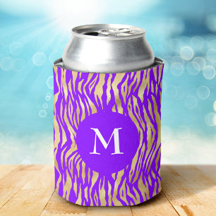 Purple Gold Animal Print Chic Glam Monogram Name Can Cooler