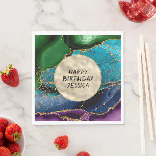 Purple Gold Aqua Green Glitz Napkin