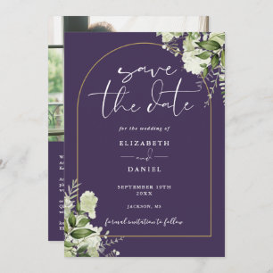 Purple Gold Arch Floral Photo QR Code Wedding Save The Date