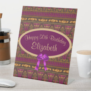 Purple Gold Art Deco Print 50th Birthday  Pedestal Sign