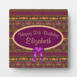 Purple Gold Art Deco Print 50th Birthday  Plaque
