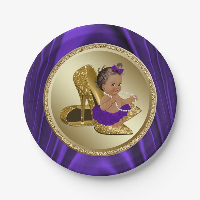 Purple Gold Baby Shower Paper Plates (Front)