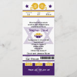 Purple Gold Bar Mitzvah Football Ticket Invitation<br><div class="desc">Purple and Gold Football Ticket with the Star of David for your Bar Mitzvah Invitation. Two football helmets for your initials and centre Star of David in a faded blue colour. If you need a different colour combination or any other design changes please email paula@labellarue.com BEFORE CUSTOMIZING OR PLACING AN...</div>