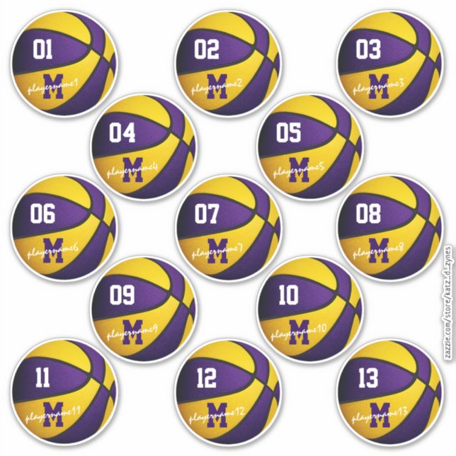 purple gold basketball custom 13 players names (Front)