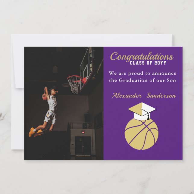 Purple Gold Basketball graduation Announcement (Front)