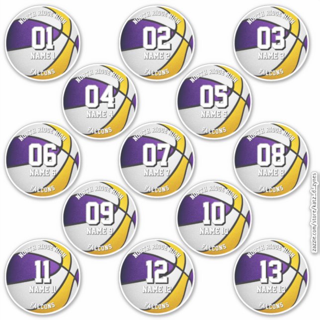 purple gold basketball team colours 13 athletes (Front)