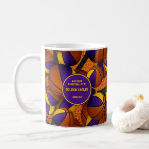 purple gold basketball team colours coach name coffee mug