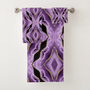 Purple Gold Black Abstract Bath Towel Set