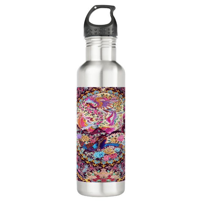 Purple Gold Blue Persian Floral Flowers Peacock 710 Ml Water Bottle (Front)