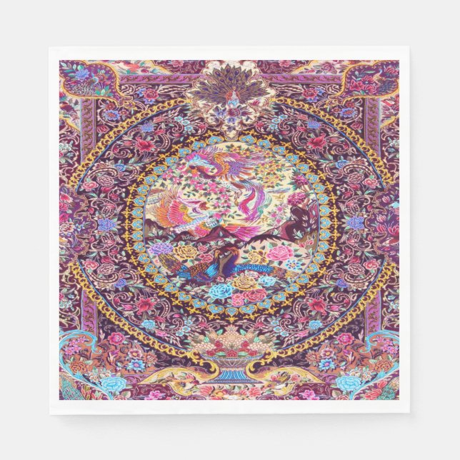 Purple Gold Blue Persian Floral Peacock Decoupage  Napkin (Front)