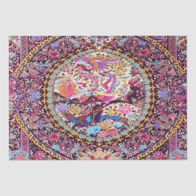 Purple Gold Blue Persian Floral Peacock Decoupage  Tissue Paper (Front)