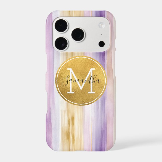 Purple Gold Blush Stripes Monogram (Verso)