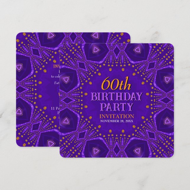 Purple Gold Bohemian Glam Birthday Party Invitation (Front/Back)