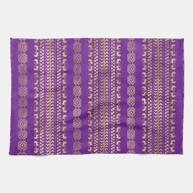Purple & Gold Bohemian Unicorn Pattern Kitchen Towel (Horizontal)