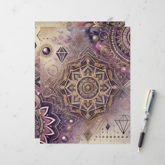 Purple & Gold Boho Intricate Mandalas Scrapbook (Front/Back In Situ)