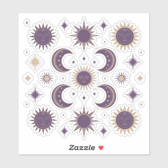 Purple & Gold Boho Sun & Moon Celestial Scrapbook (Sheet)