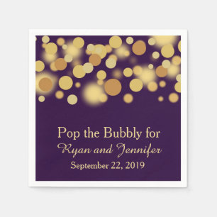 Purple Gold Bokeh Personalized Wedding Napkins
