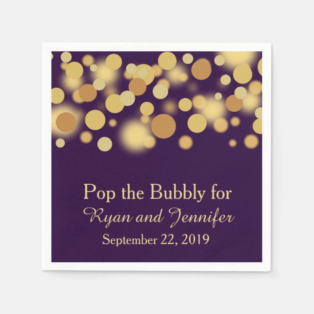 Purple Gold Bokeh Personalized Wedding Napkins (Front)