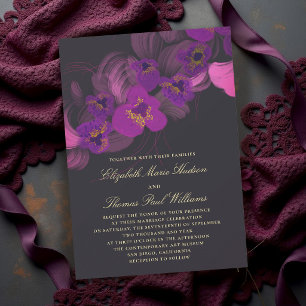 Purple Gold Bold Orchid Moody Dark Romance Wedding Invitation