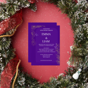 Purple Gold Botanical Floral Wedding Foil Invitati